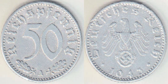 1943 A Germany 50 Pfennig A000064.